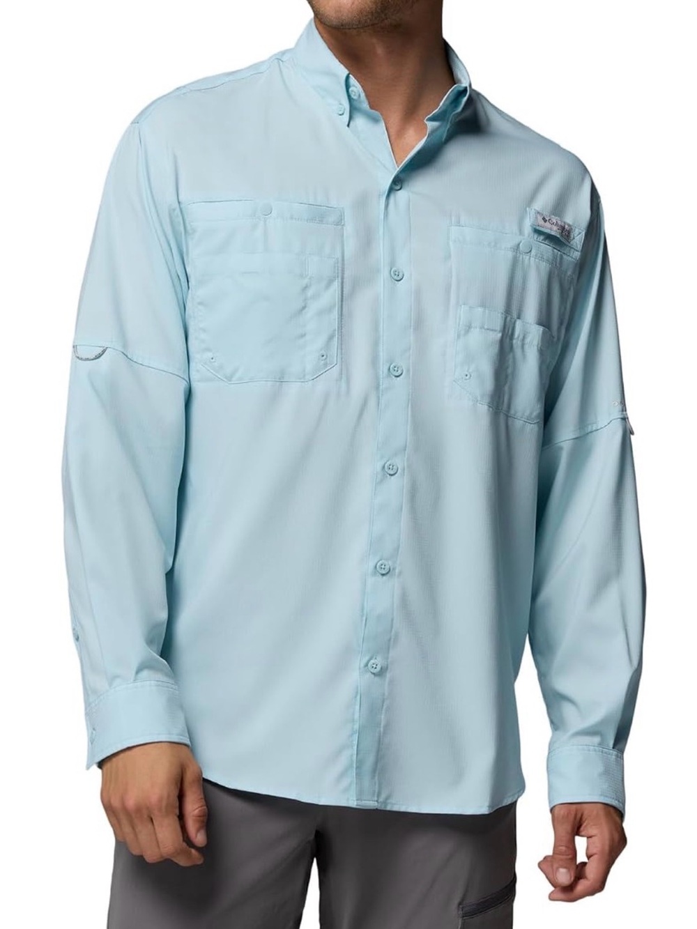 Columbia PFG Men's Lightweight Button-Down Shirt in Light Blue Size L runs large